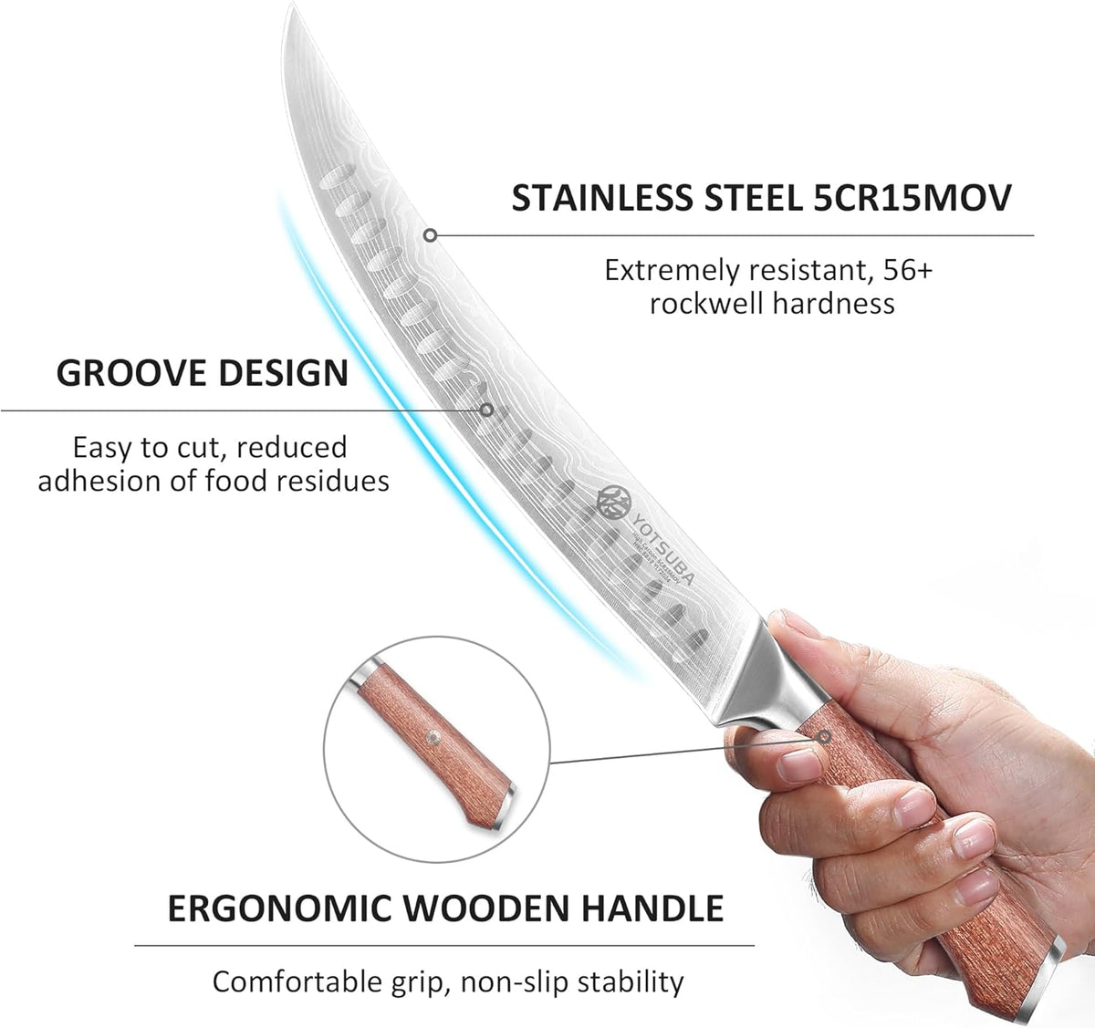 YOTSUBA Kitchen Knife Set with Block, High Carbon Stainless Steel Sharp Knife, with Gift Box (10 inch Break Knife)
