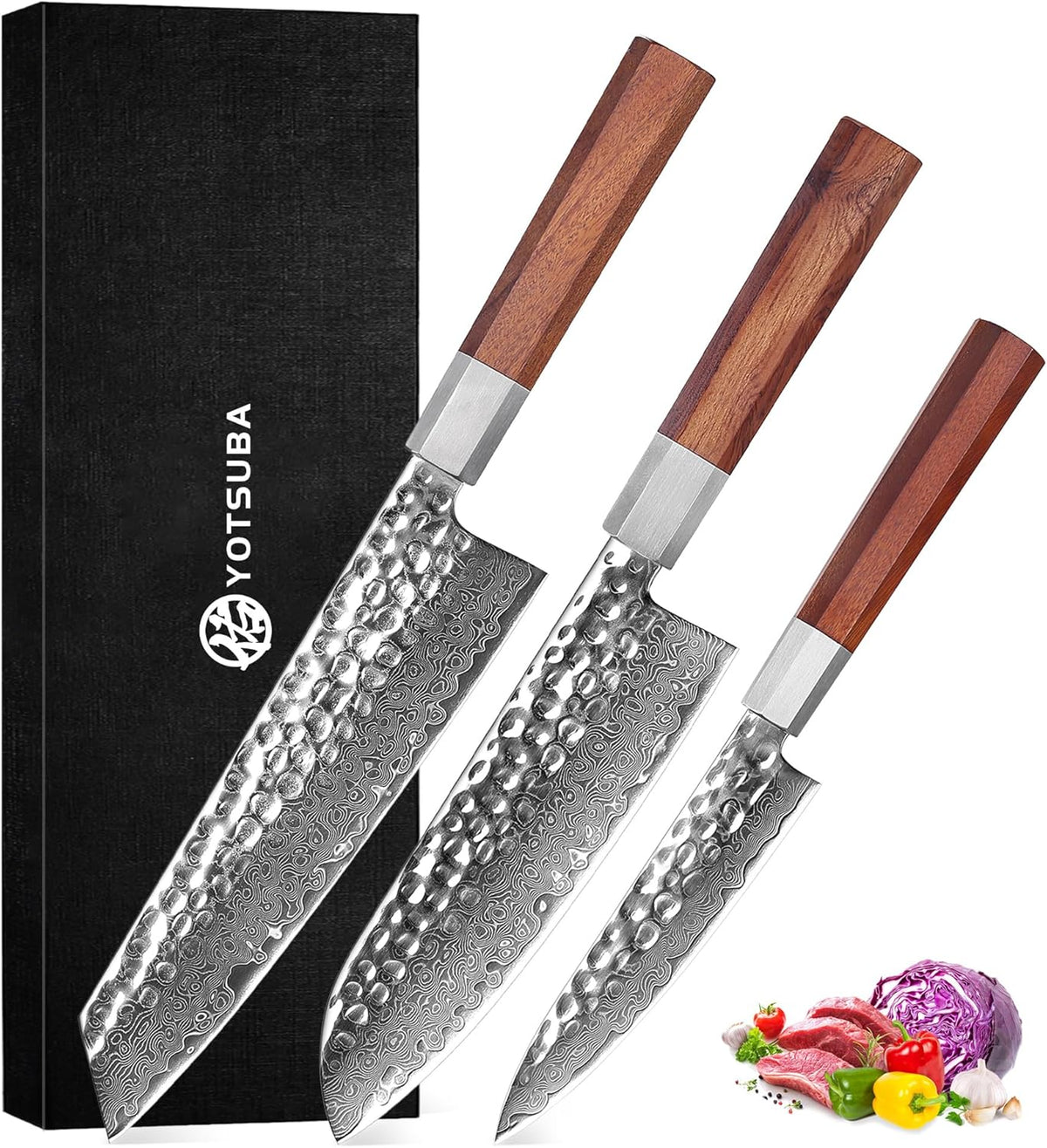 YOTSUBA 3PCS Japanese Chef Knives Set,Damascus Kitchen Knives Set with Hand-forged High Carbon Steel Blade,Ultra Sharp Cooking Knife Set with Ergonomic Wood Handle for Chopping Vegetable and Cookingshop_this_look_amDhCa