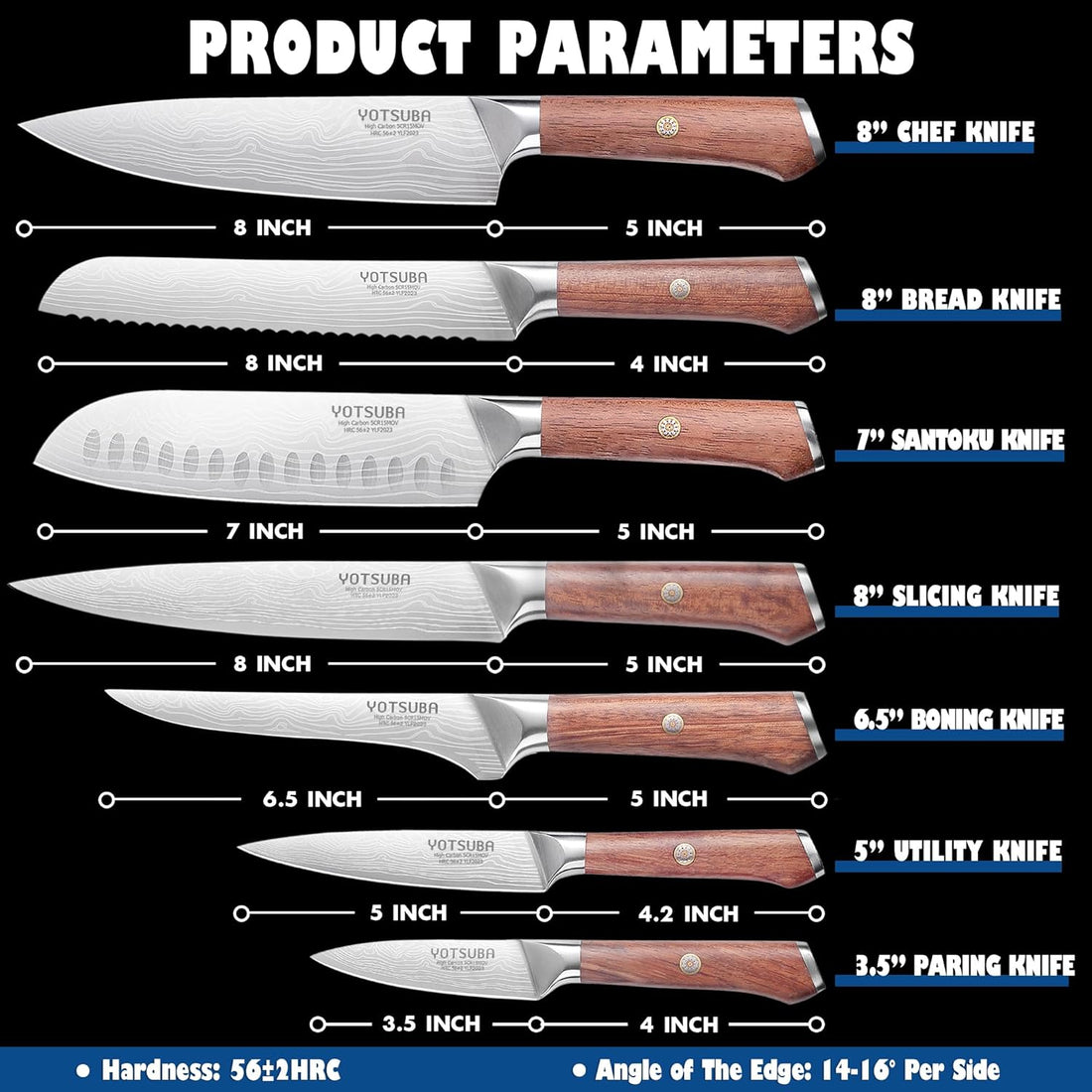 YOTSUBA Kitchen Knife Set, 7PCS Kitchen Knives Set High Carbon Stainless Steel Sharp Knife, Knives Set for Kitchen with Ergonomic Handle