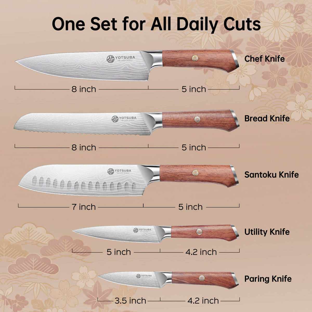 YOTSUBA AS5 5 PCS Kitchen Knife Set Ultra Sharp Chef Knives Set Full Tang Handle