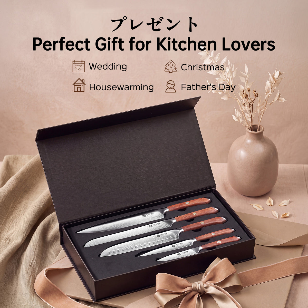 YOTSUBA AS5 5 PCS Kitchen Knife Set Ultra Sharp Chef Knives Set Full Tang Handle