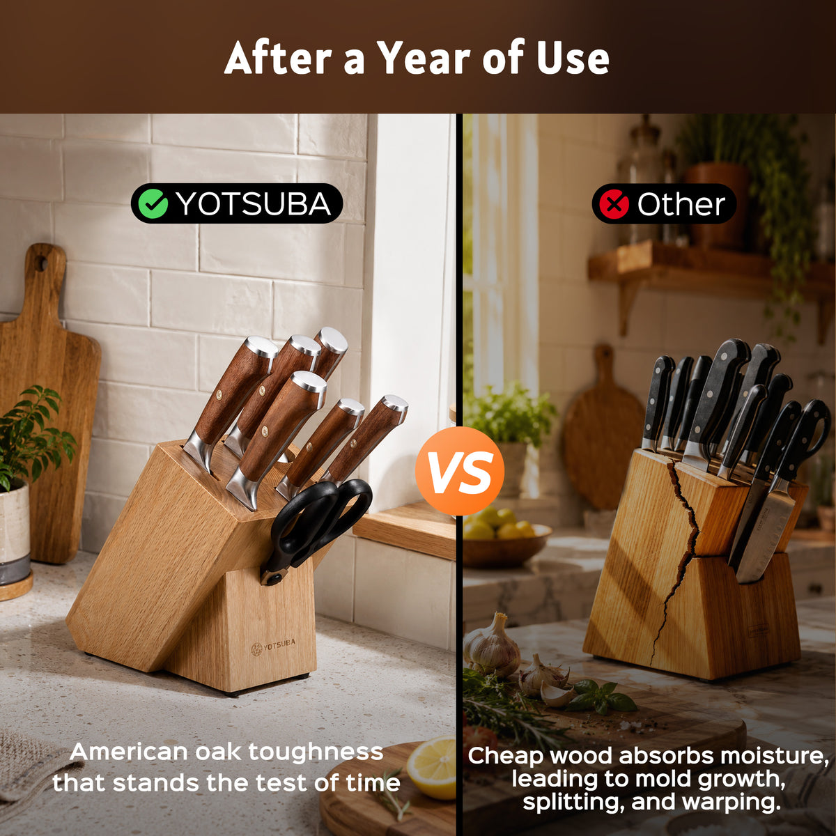YOTSUBA AT1-8 PCS Kitchen Knife Set with Block Chef Knives Set with Block and Sharpener