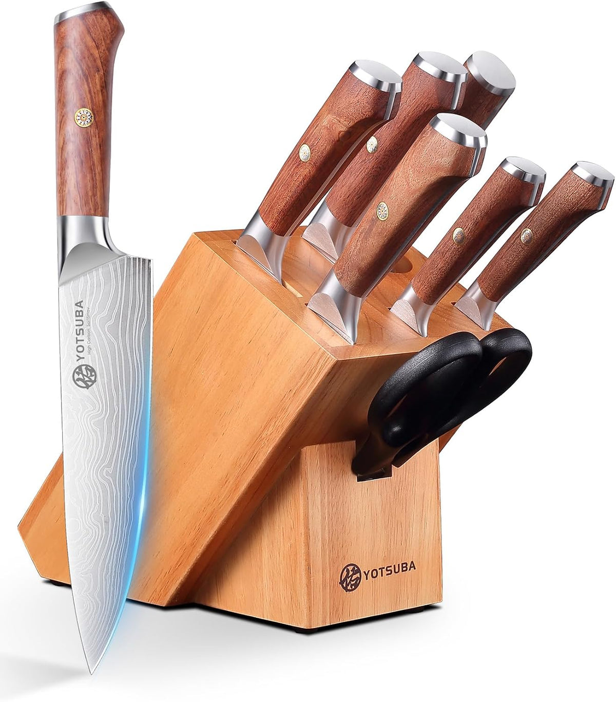 YOTSUBA AT1-8 PCS Kitchen Knife Set with Block Chef Knives Set with Block and Sharpener