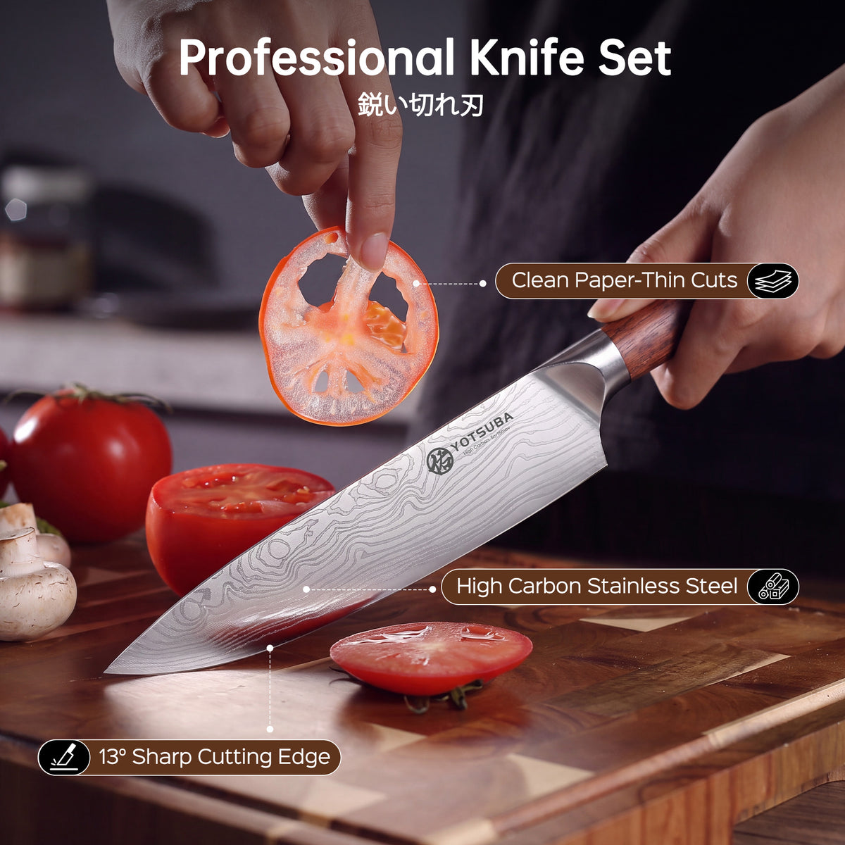 YOTSUBA AT2/14-PCS Kitchen Knife Block Set Chef Knives Set with Block and Sharpener