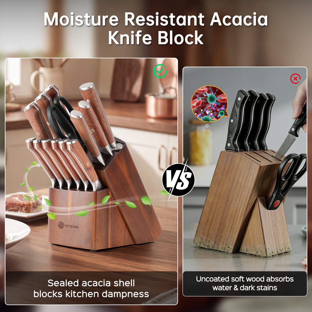 YOTSUBA AT2/14-PCS Kitchen Knife Block Set Chef Knives Set with Block and Sharpener