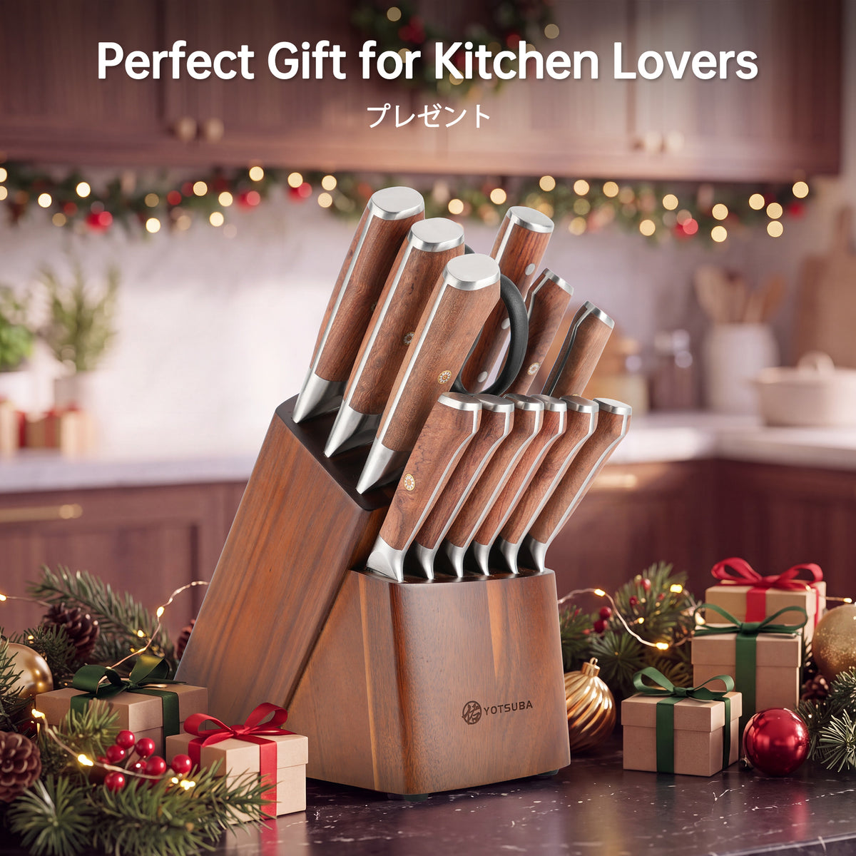 YOTSUBA AT2/14-PCS Kitchen Knife Block Set Chef Knives Set with Block and Sharpener
