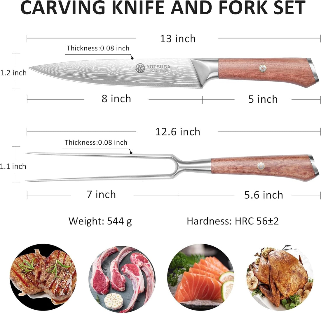2-piece Yotsuba kitchen knife set with damascus-style blades