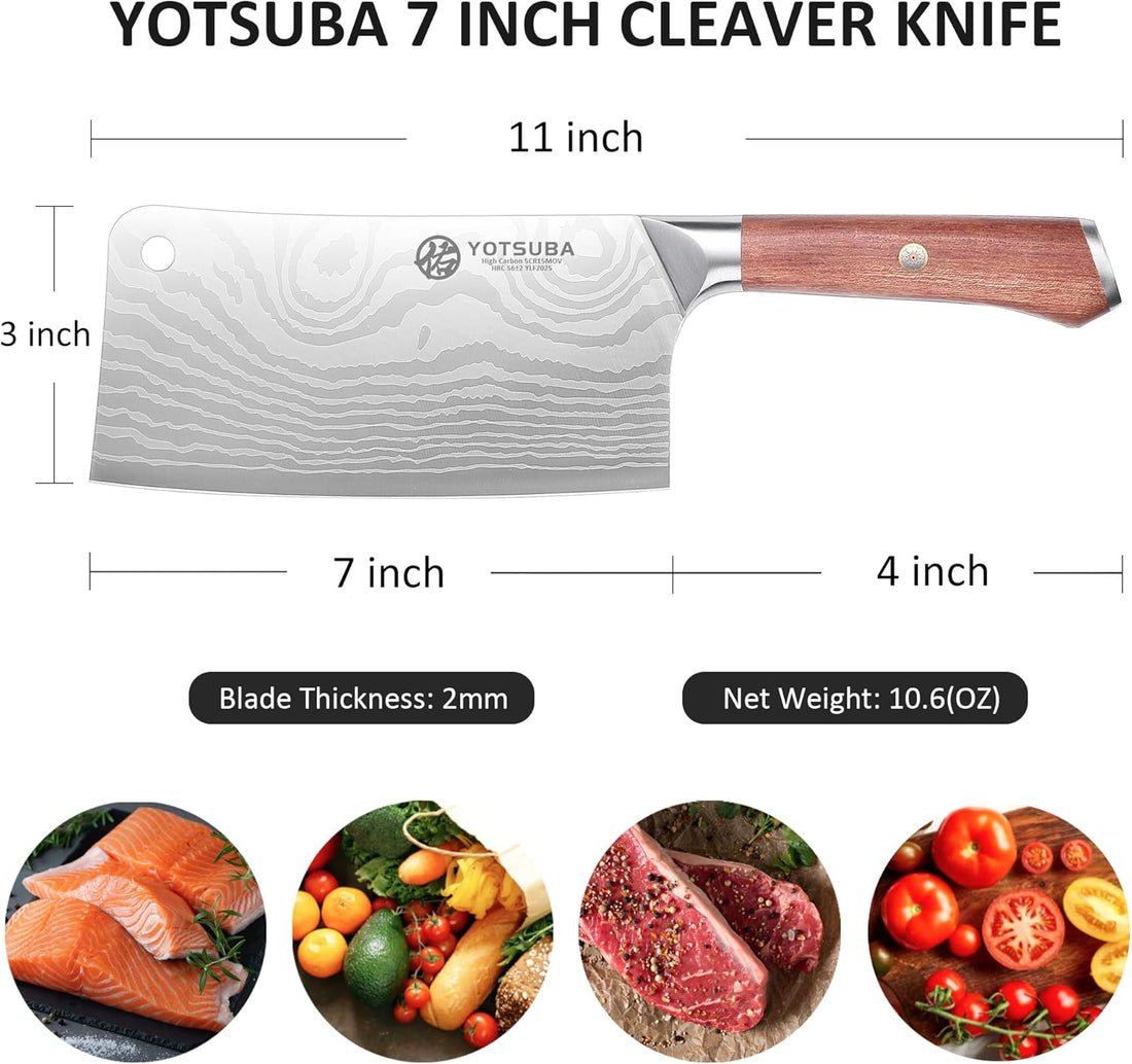 Yotsuba Cleaver knife with hollow edge blade and walnut wood handle