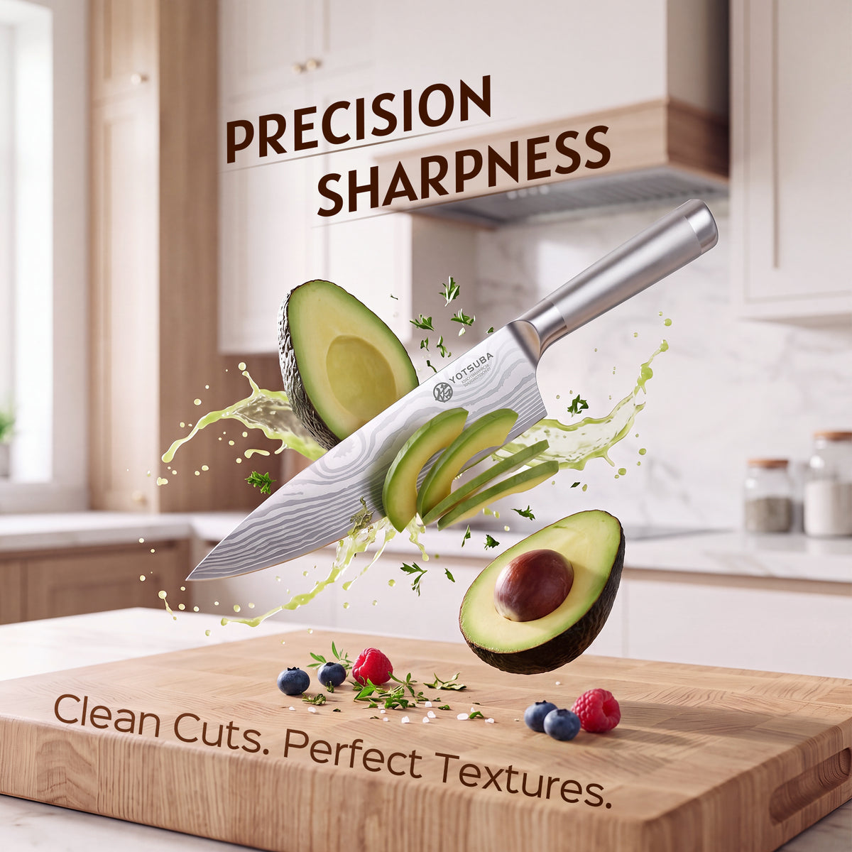 YOTSUBA FT1 15-Piece Stainless Steel Knife Block Set with Built-In Sharpener