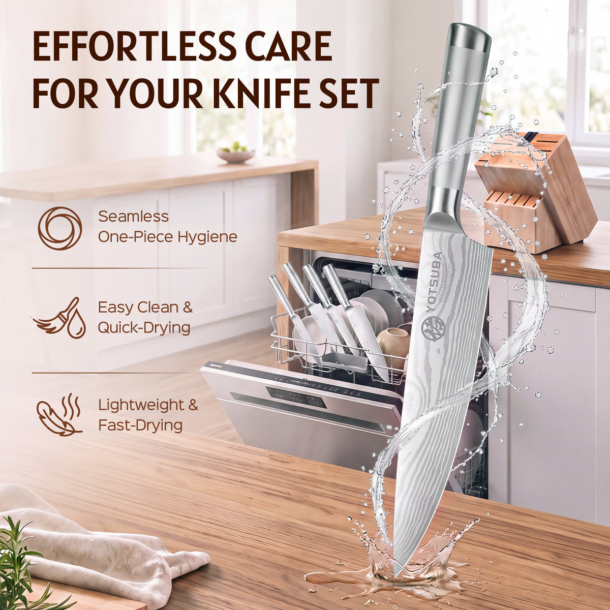 YOTSUBA FT1 15-Piece Stainless Steel Knife Block Set with Built-In Sharpener