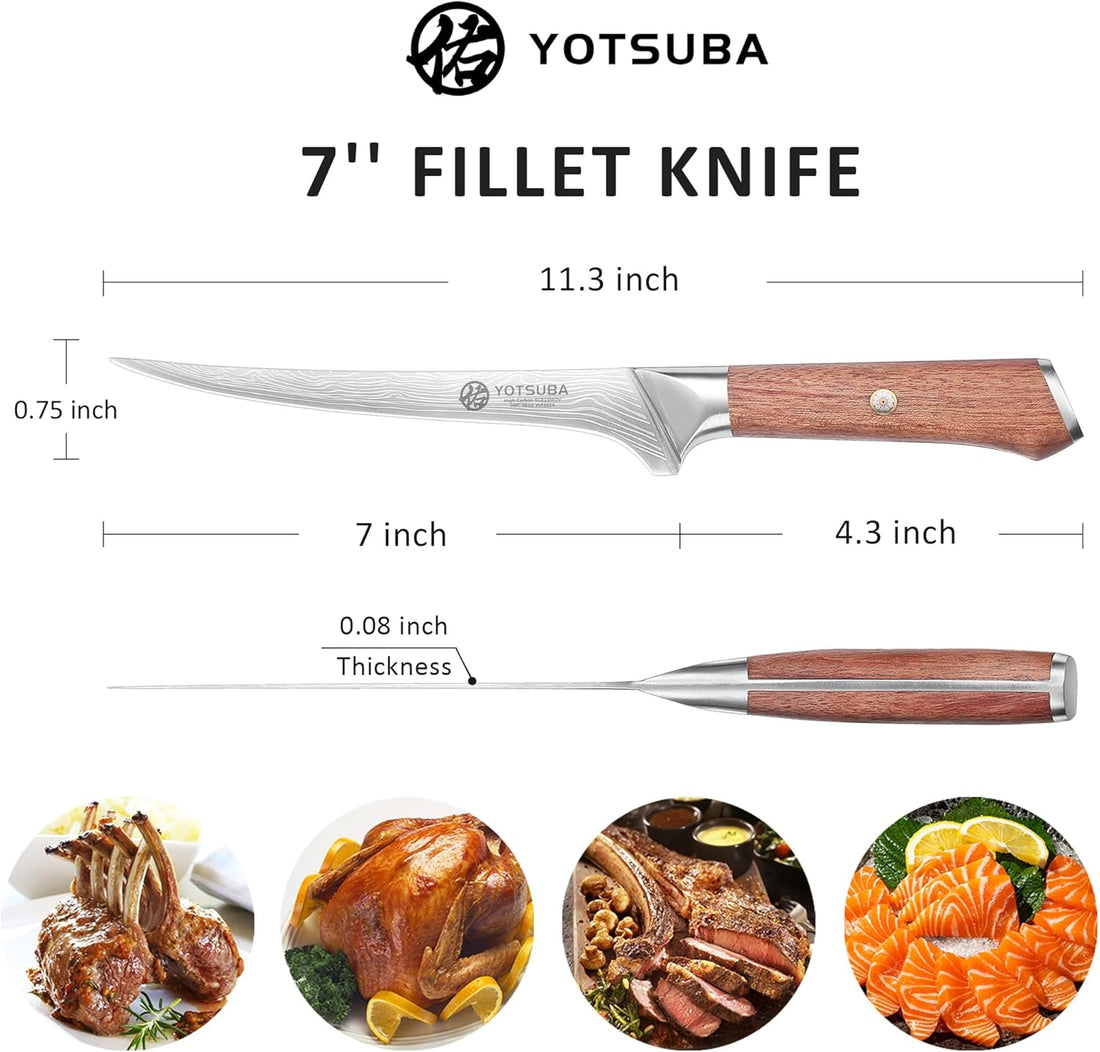 Yotsuba Fillet  knife with hollow edge blade and walnut wood handle