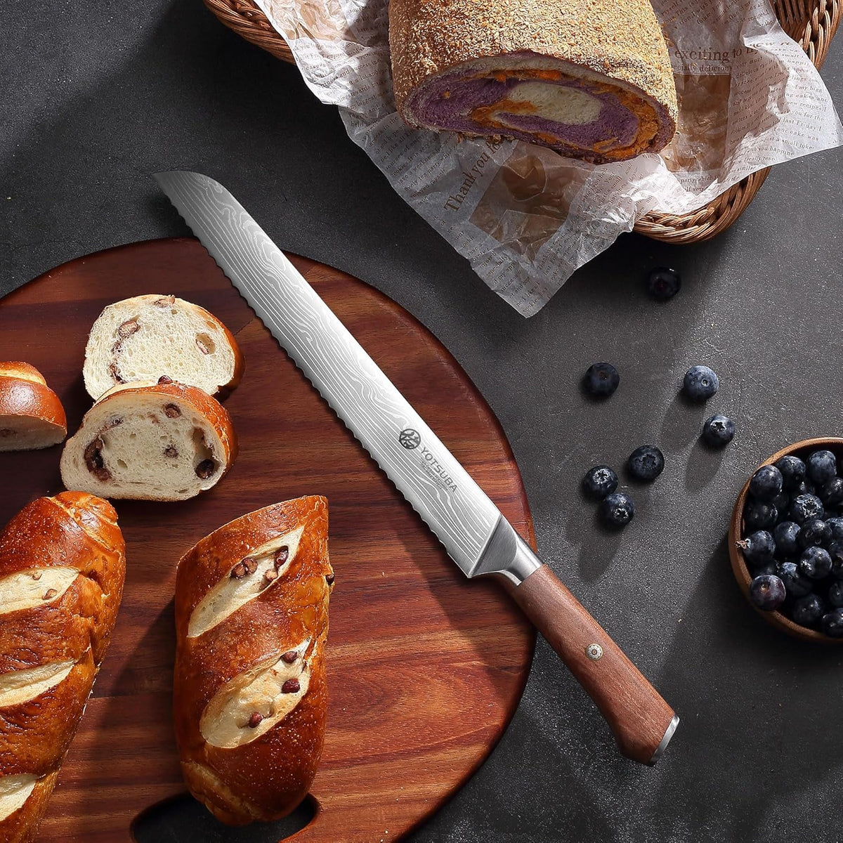 YOTSUBA Kitchen Knife Set with Block, High Carbon Stainless Steel Sharp Knife, with Gift Box (10 inch Bread Knife)