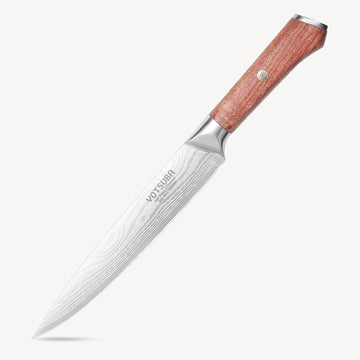 Yotsuba caving knife with hollow edge blade and walnut wood handle