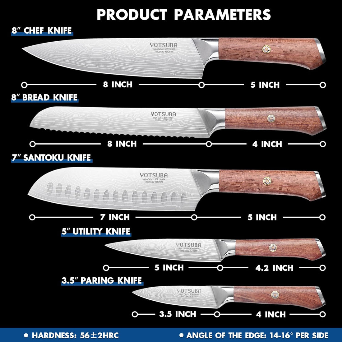 YOTSUBA 5PCS Kitchen Knives Set,Kitchen Knife Set,German High Carbon Stainless Steel Ultra Chef Knife Sets with Ergonomic Handle for Chopping Vegetable and Cooking